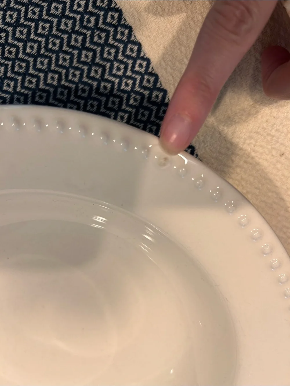 Pottery Barn Emma Stoneware Cream Beaded Rim Dinner Plates Soup Bowls